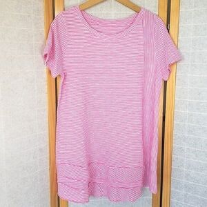 Soft Surroundings Tunic Top Coco Pima Short Sleeve Tunic Tee Pink Stripe Medium